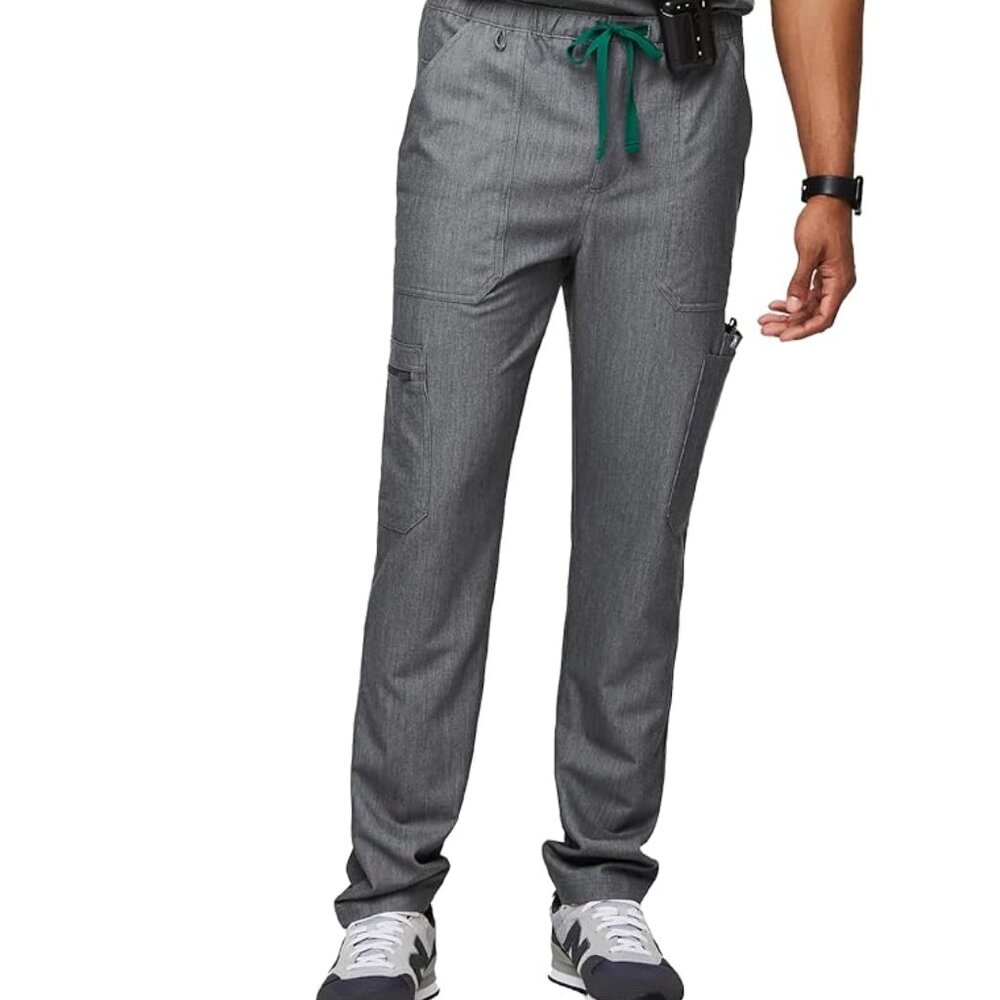Figs Men's Gray Cairo Drawstring Heather Straight Leg Cargo Scrub Pants Size L